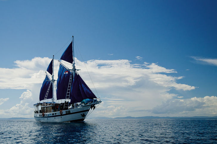 En traditionell Pinisi-båt är ett fantastiskt sätt att resa genom och dyka i den indonesiska övärlden. Indonesien – Världens största marina mångfald!
