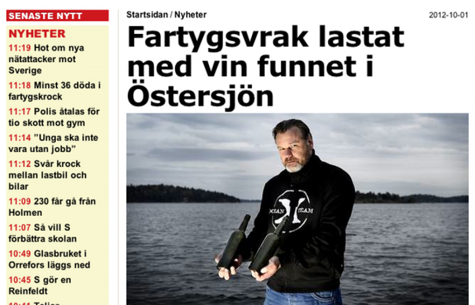 Aftobladet.se rapporterar om vinfyndet